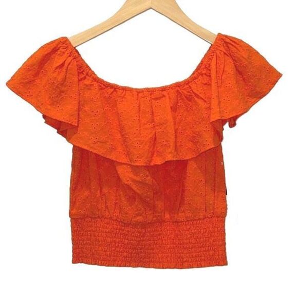 1. State Top Tigerlily Eyelet Ruffle Smocked Crop Orange Size XS NWT - Picture 4 of 9